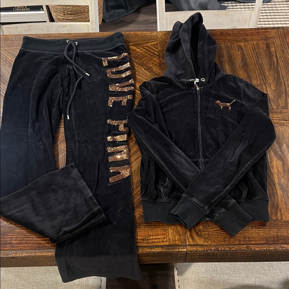 Vintage PINK - Black Velour Set with Gold Logo